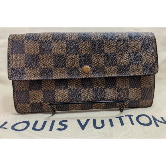 Louis Vuitton Damier Ebene Coated Canvas Leather Sarah Long Wallet CA0967 Vintag - Picture 1 of 7